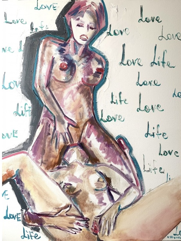 Sweet Kisses Between Girls, erotic abstract painting by Marina Stognieva